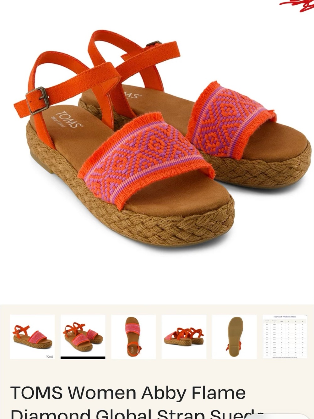 TOMS Orange & Pink Woven Espadrille Sandals